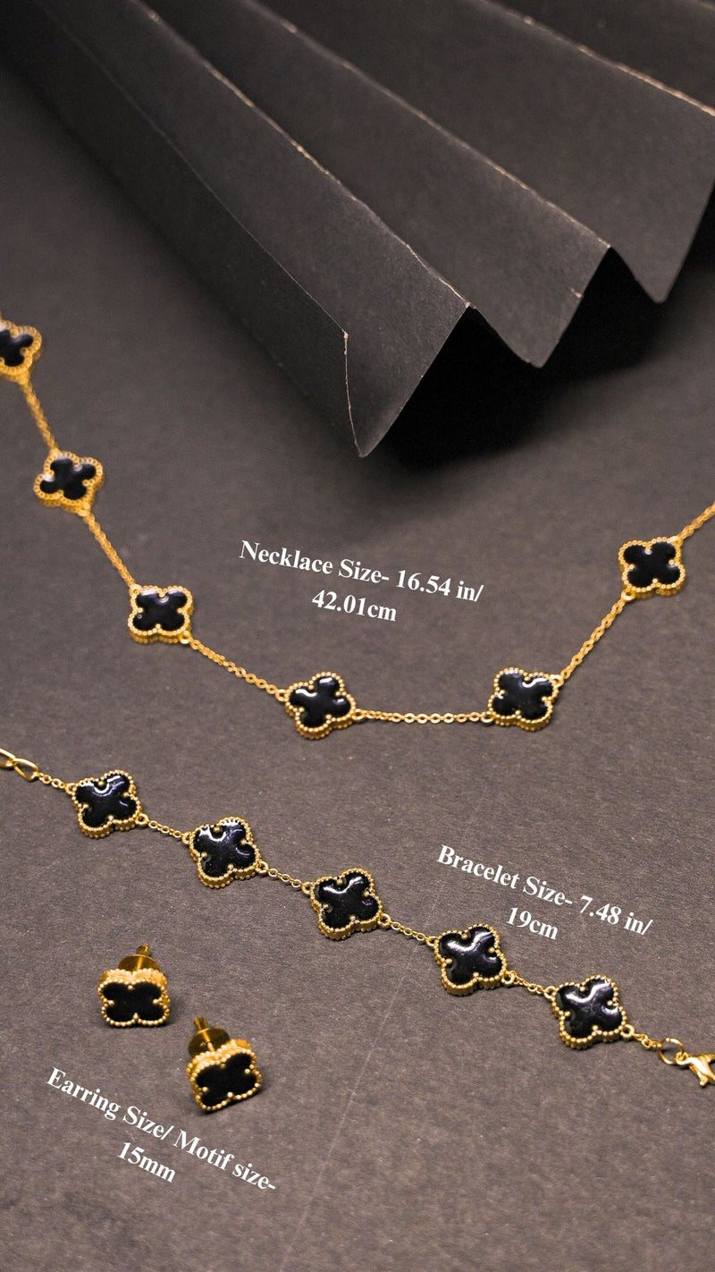Luxurious 18k Gold Plating Four-Leaf Clover Jewelry Set - Necklace, Bracelet & Earrings (Combo Deal)