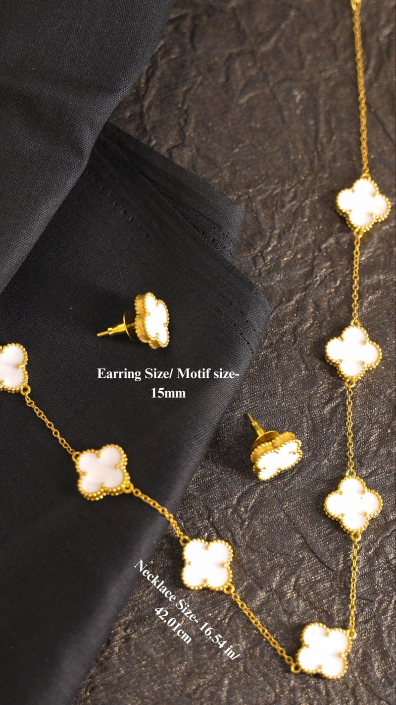 Luxurious 18k Gold Plating Four-Leaf Clover Jewelry Set - Necklace, Bracelet & Earrings (Combo Deal)