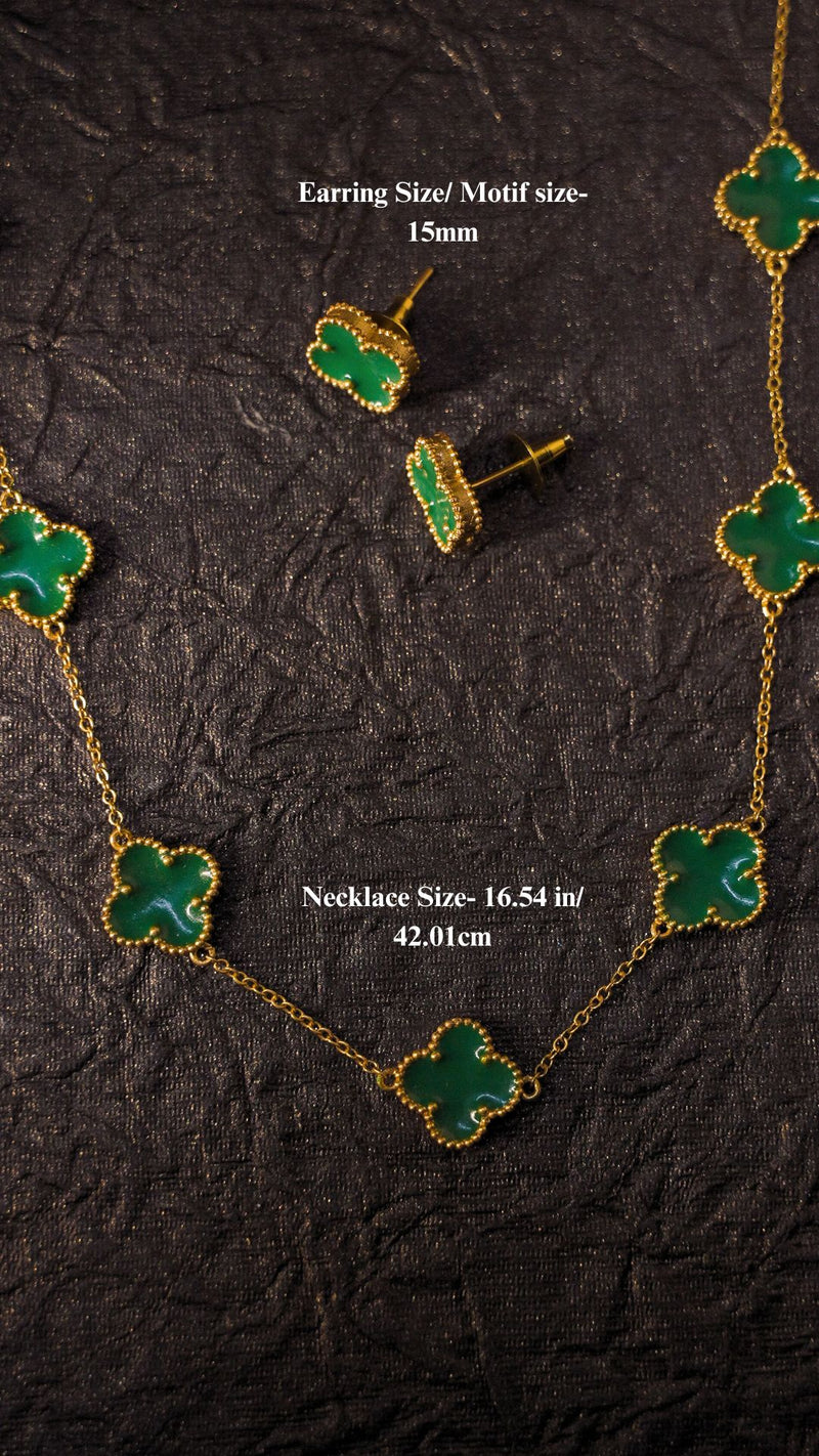 Luxurious 18k Gold Plating Four-Leaf Clover Jewelry Set - Necklace, Bracelet & Earrings (Combo Deal)
