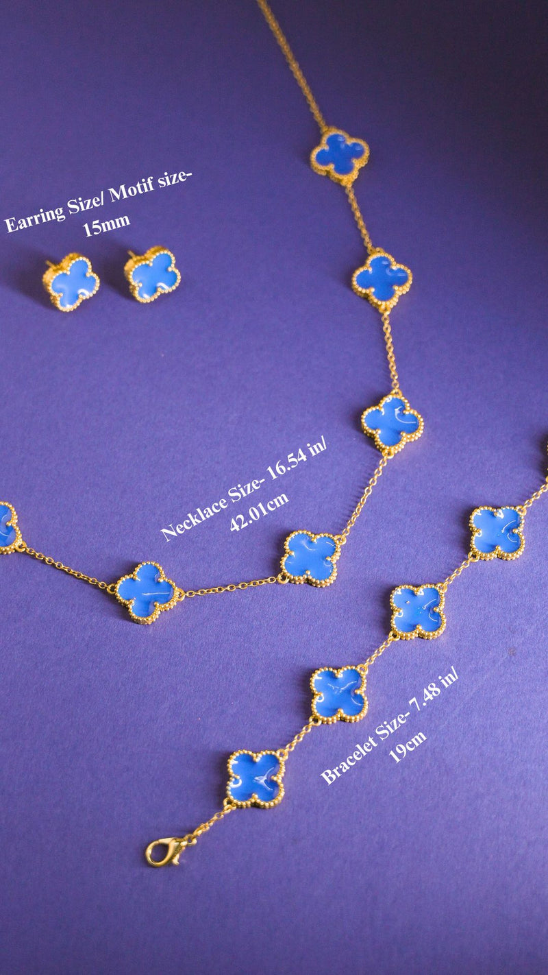 Luxurious 18k Gold Plating Four-Leaf Clover Jewelry Set - Necklace, Bracelet & Earrings (Combo Deal)