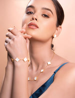 Luxurious 18k Gold Plating Four-Leaf Clover Jewelry Set - Necklace, Bracelet & Earrings (Combo Deal)