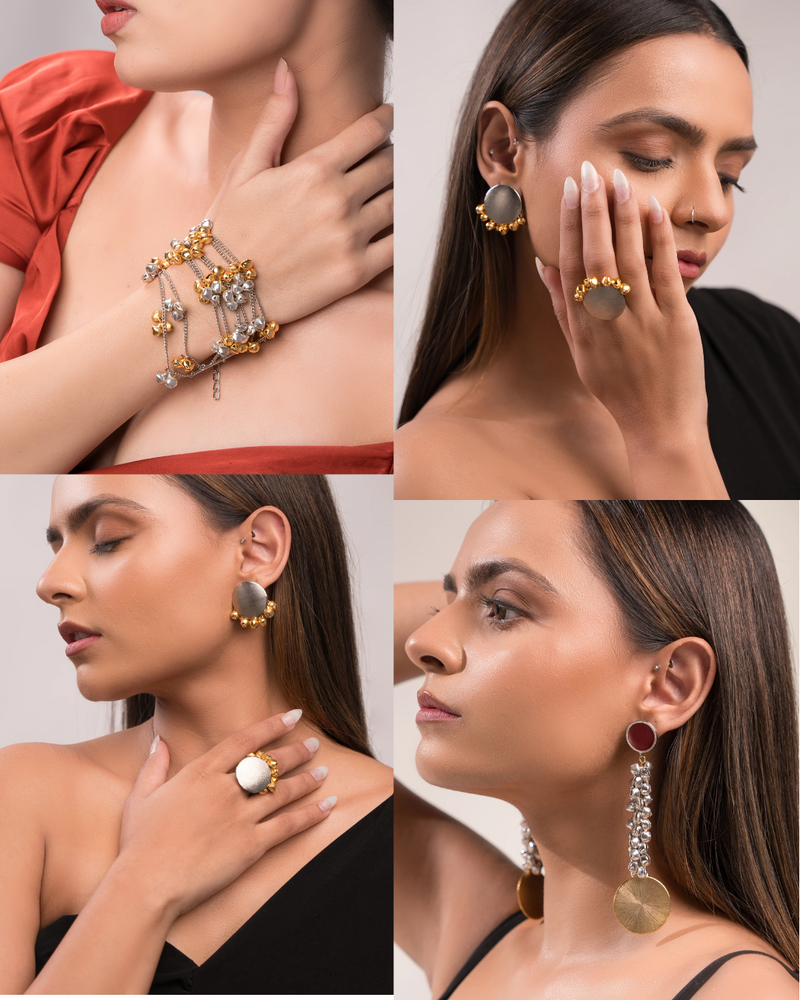 Ghungroo Glam Set – Bracelet, Ring, Studs & Danglers (4-Piece Collection)